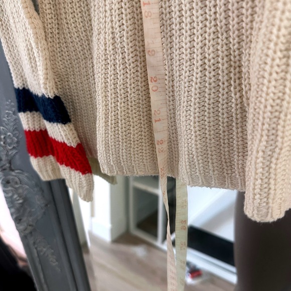 Brandy Melville Cotton Knit V-Neck Pullover Juliet Sweater Varsity Stripe Cuffs - Picture 8 of 8